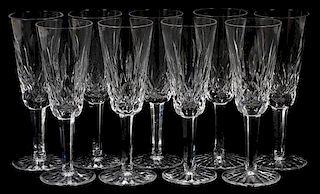 WATERFORD 'LISMORE' CRYSTAL FLUTED CHAMPAGNES NINE