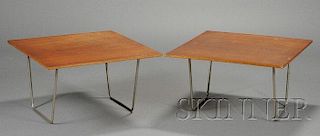 Two Square Laminated Wood and Metal Occasional Tables