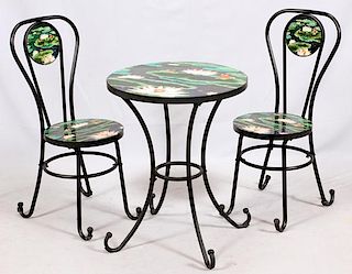 ENAMELED CAFE TABLE AND CHAIRS THREE