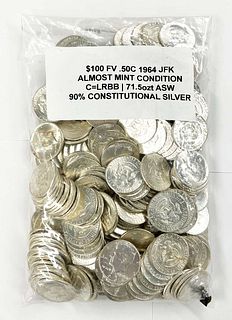 Bags of Almost Mint 90% Silver 1964 JFK $500 Face