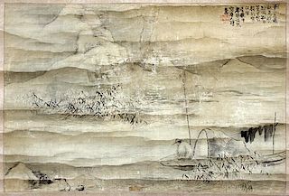 CHINESE INK ON SILK SCROLL 19TH C.