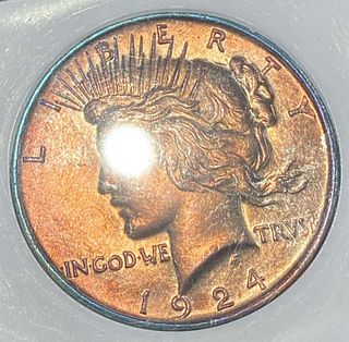 Stunning Copper Toning 1924 Peace Silver Dollar MS66+