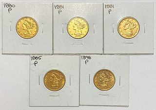 Last Minute! (5) 1880-1898 Gold $5 Liberty Head MS60-MS62