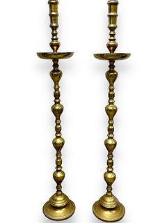 Pair of 5FT Brass Floor Candle Sticks
