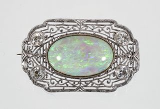 14K Opal Diamond Brooch
