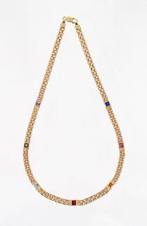 14K Multi-Stone Decorative Link Necklace