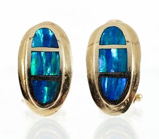 14K Inlaid Opal Earrings