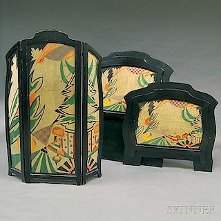 Art Deco Painted Wood Screen and Head and Footboard