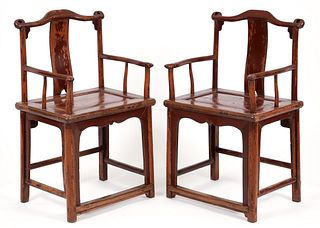 Pair of Antique Chinese Yokeback Armchairs 