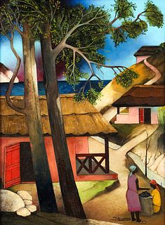Jacques Enguerrand Gourgue Village Scene Oil on Canvas