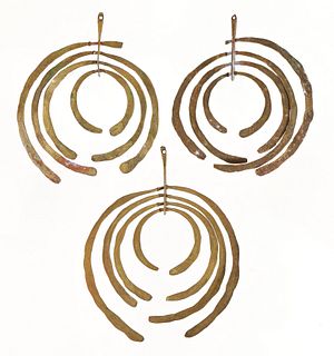 Attributed to Harry Bertoia Brass Earrings and Pendant