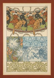 Alphonse Mucha Dogs and Flowers 1902 Color Lithograph