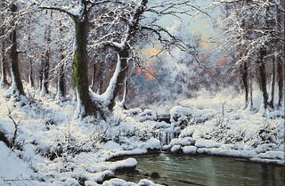 Laszlo Neogrady large Winter Landscape Oil on Canvas