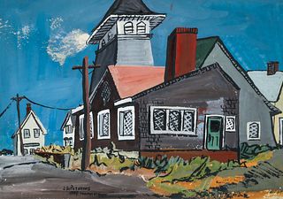 Jules Petrencs Provincetown Church Painting 1949