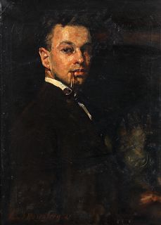 Samuel Rosenberg Self Portrait with Pipe 1921 Oil on Canvas