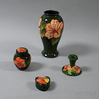 Four Pieces of "Coral Hibiscus" Moorcraft Pottery