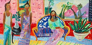Ann Frantic painting Gauguinesque Figures in a Tropical Interior 