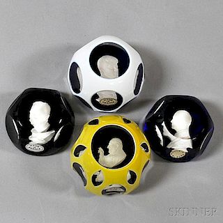 Four Baccarat Sulphide Glass Paperweights