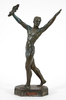 J. Darcourt Art Deco Patinated Sculpture of an Athlete 