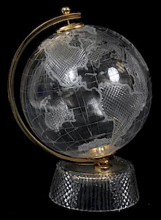 ETCHED CRYSTAL AND BRASS MOUNTED GLOBE