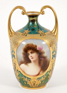 Attr. Royal Vienna Gilt Porcelain Portrait Vase Wagner