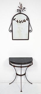 Wrought Iron Demilune Console and Mirror 