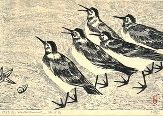 Gyojin Murakami "Shore Birds" Woodblock