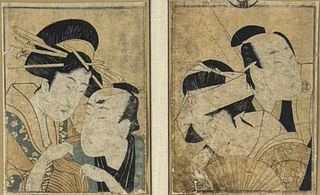 Antique Japanese Woodblock Diptych