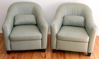 MID CENTURY CLUB SAGE GREEN LEATHER CHAIRS