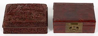 JAPANESE LACQUERED LEATHER & CINNABAR JEWELRY BOXES