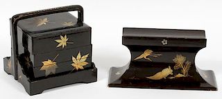 JAPANESE LACQUER PILLOW AND BRIDE'S BOX