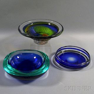 Three Colored Art Glass Bowls