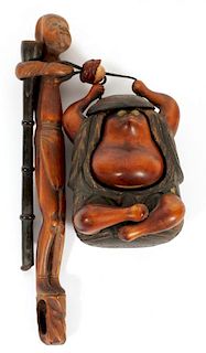 JAPANESE WOOD FIGURAL PIPE CASE