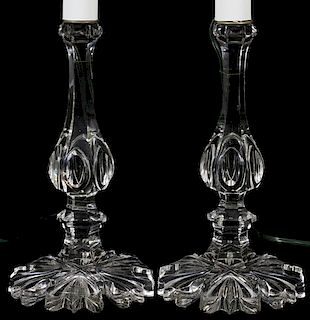 CRYSTAL CANDLESTICKS MOUNTED AS LAMPS PAIR