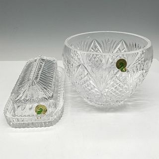 2pc Waterford Crystal Fruit Bowl and Covered Butter Dish