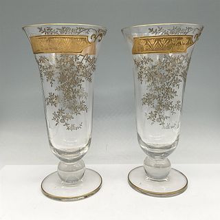 2pc Duncan Miller Art Deco Glass with Gilt Overlay Vases