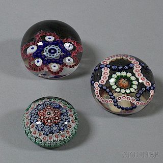 Three Antique Art Glass Paperweights