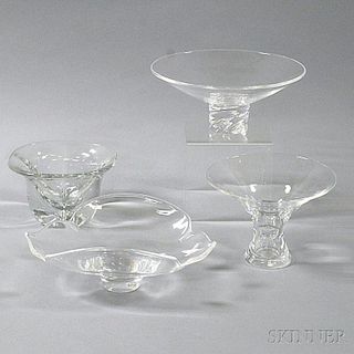Four Steuben Colorless Glass Bowls
