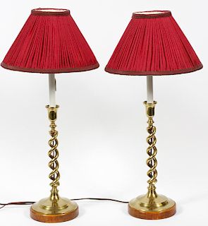 BRASS CANDLESTICKS CONVERTED TO LAMPS PAIR