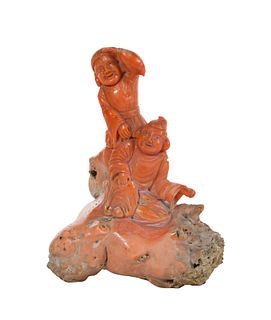 Chinese Coral Figural Group