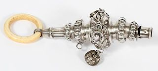E.S. BARNSLEY & CO. STERLING SILVER-MOUNTED RATTLE