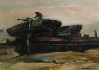 Joseph P. Hussar (American, 1911-1993) 'Stowing Gear' Oil on Canvas