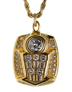 1998 Chicago Bulls World Championship 18k Yellow Gold Pendant on 14k Necklace