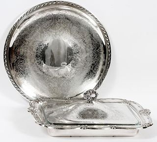 SILVER PLATE COVERED SERVER AND TRAY 2 PIECES