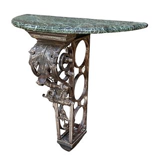 Marble Top Scrolled Iron Console Table
