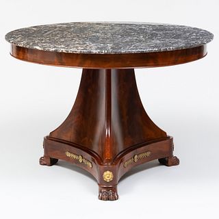 Empire Ormolu-Mounted Mahogany Center Table with Marble Top
