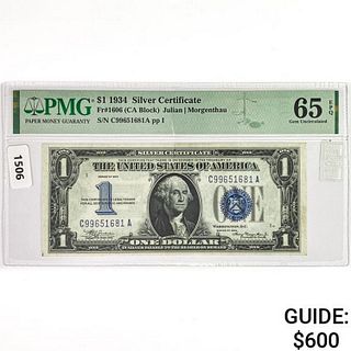1934 $1 Sm. Silver Certificate PMG GEM UNC65