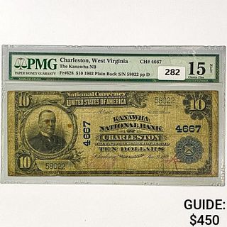 1902 $10 US LG Charleston, WV Bank Fed Res Note PM