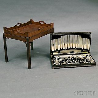 British Cased Silver-plated Flatware Service and a Georgian Mahogany Tray on Stand.