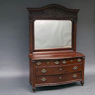 Large Late Victorian Carved Mahogany Veneer Mirrored Dresser